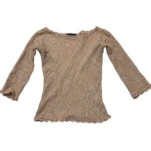 Vintage Bebe Y2K Top Womens S Pink Mesh Floral Fitted Cropped Fairy Whimsigoth